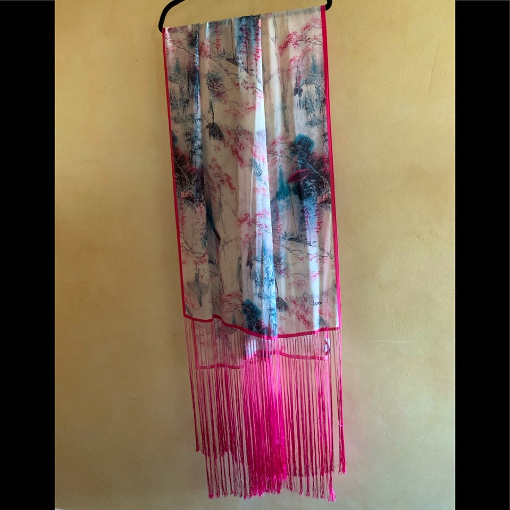 DIANE VON FURSTENBURG silk fringe wrap scarf